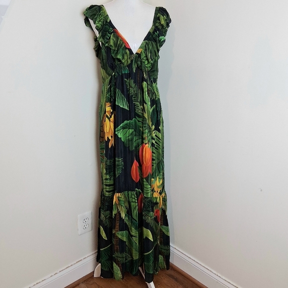 Farm Rio Cocoa Forest Maxi Dress Size Large NWT - Picture 3 of 13